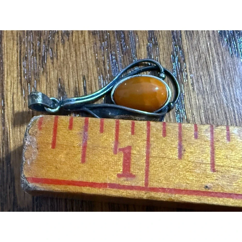 Large Chunky Vintage Sterling Silver Baltic Egg Yolk Amber Drop Pendant 925